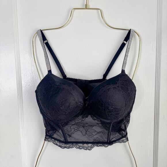 Victoria’s Secret Very Sexy Push Up Bra Lace Bling Rhinestone Straps Sexy 36D